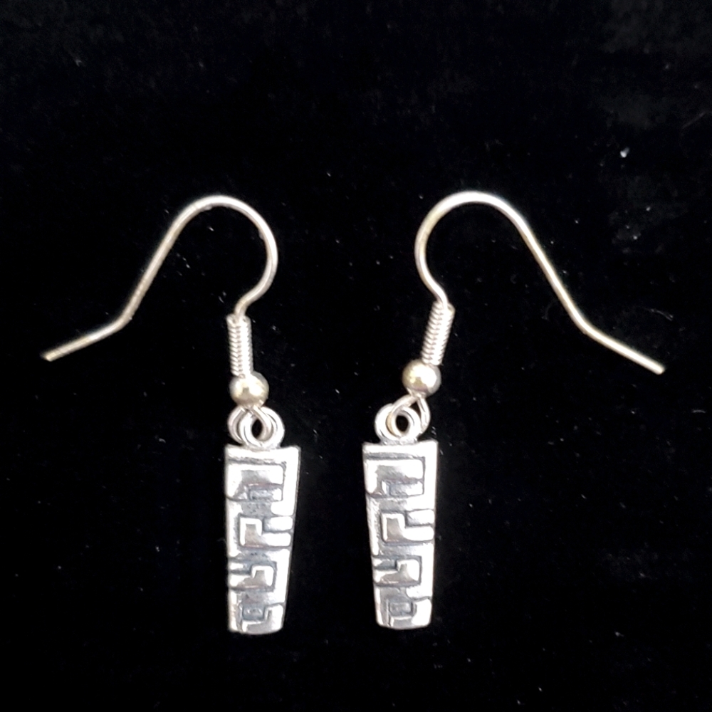 Sterling Silver Tiki Design French Hook Earrings